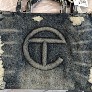 Authentic denim medium telfar distress bag